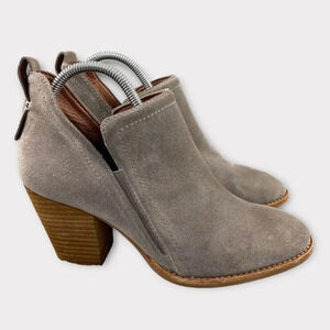 Jeffrey campbell rosalee Grey Suede Bootie Leather Pull On Stacked Heel Womens 9